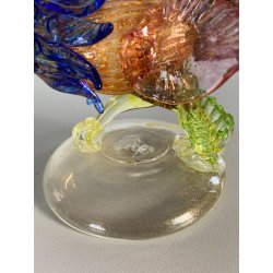 SCULTURA VETRO Murano SOMMERSO TRASPARENTE FOGLIA ORO GALLO 12,5 cm/h '50