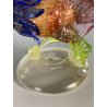 SCULTURA VETRO Murano SOMMERSO TRASPARENTE FOGLIA ORO GALLO 12,5 cm/h '50