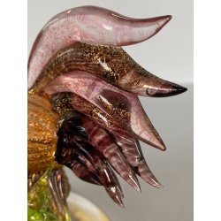 SCULTURA VETRO Murano SOMMERSO TRASPARENTE FOGLIA ORO GALLO 12,5 cm/h '50