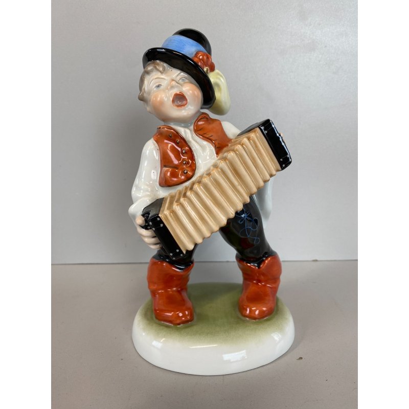 STATUINA PORCELLANA Herend 5422 FIGURA MUSICISTA di STRADA FISARMONICA 20 cm/h