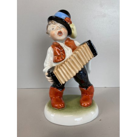 STATUINA PORCELLANA Herend 5422 FIGURA MUSICISTA di STRADA FISARMONICA 20 cm/h