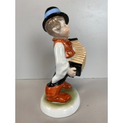STATUINA PORCELLANA Herend 5422 FIGURA MUSICISTA di STRADA FISARMONICA 20 cm/h