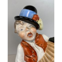 STATUINA PORCELLANA Herend 5422 FIGURA MUSICISTA di STRADA FISARMONICA 20 cm/h