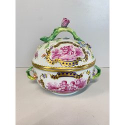 ANTICA TAZZA da BRODO CON COPERCHIO PORCELLANA SP Dresden SCENE PUTTI '800/'900