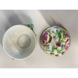 ANTICA TAZZA da BRODO CON COPERCHIO PORCELLANA SP Dresden SCENE PUTTI '800/'900