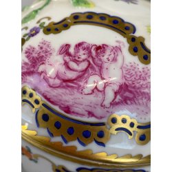 ANTICA TAZZA da BRODO CON COPERCHIO PORCELLANA SP Dresden SCENE PUTTI '800/'900