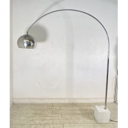 LAMPADA TERRA AD ARCO PIANTANA DESIGN ANNI 70 METALLO CROMATO MARMO FLOOR LAMP
