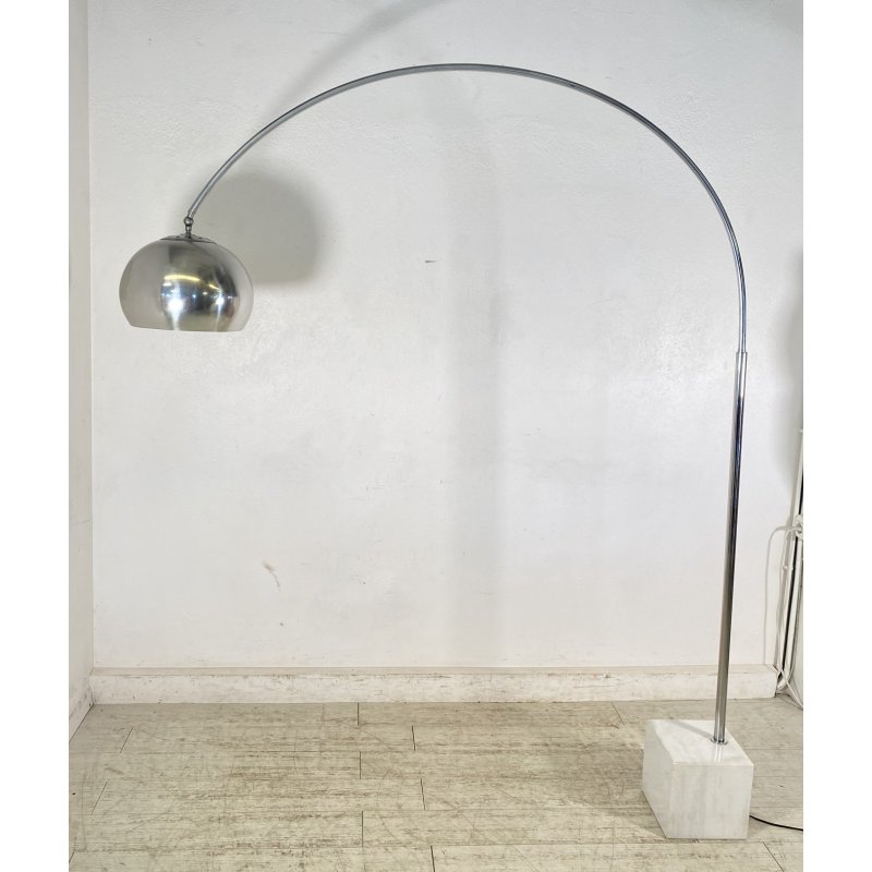 LAMPADA TERRA AD ARCO PIANTANA DESIGN ANNI 70 METALLO CROMATO MARMO FLOOR LAMP