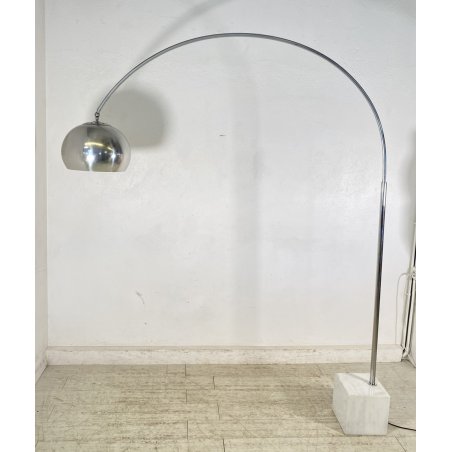 LAMPADA TERRA AD ARCO PIANTANA DESIGN ANNI 70 METALLO CROMATO MARMO FLOOR LAMP