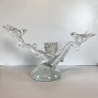 SCULTURA PORTACANDELA UCCELLINI RAMO VETRO Murano TRASPARENTE BULLICANTE '30/'40
