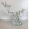 SCULTURA PORTACANDELA UCCELLINI RAMO VETRO Murano TRASPARENTE BULLICANTE '30/'40