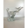 SCULTURA PORTACANDELA UCCELLINI RAMO VETRO Murano TRASPARENTE BULLICANTE '30/'40