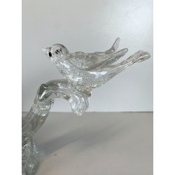SCULTURA PORTACANDELA UCCELLINI RAMO VETRO Murano TRASPARENTE BULLICANTE '30/'40