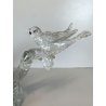 SCULTURA PORTACANDELA UCCELLINI RAMO VETRO Murano TRASPARENTE BULLICANTE '30/'40