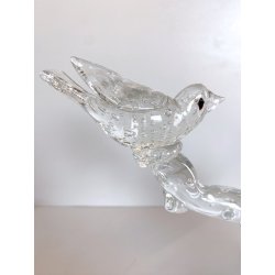 SCULTURA PORTACANDELA UCCELLINI RAMO VETRO Murano TRASPARENTE BULLICANTE '30/'40