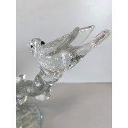 SCULTURA PORTACANDELA UCCELLINI RAMO VETRO Murano TRASPARENTE BULLICANTE '30/'40