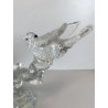 SCULTURA PORTACANDELA UCCELLINI RAMO VETRO Murano TRASPARENTE BULLICANTE '30/'40
