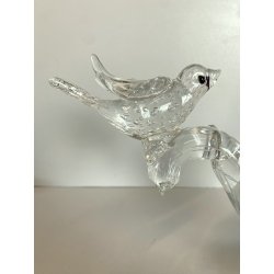 SCULTURA PORTACANDELA UCCELLINI RAMO VETRO Murano TRASPARENTE BULLICANTE '30/'40
