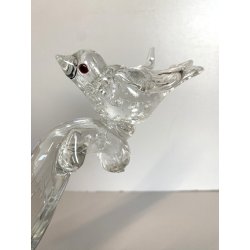SCULTURA PORTACANDELA UCCELLINI RAMO VETRO Murano TRASPARENTE BULLICANTE '30/'40