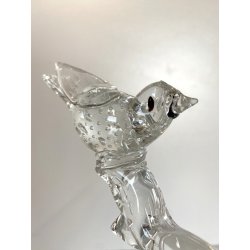 SCULTURA PORTACANDELA UCCELLINI RAMO VETRO Murano TRASPARENTE BULLICANTE '30/'40