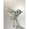 SCULTURA PORTACANDELA UCCELLINI RAMO VETRO Murano TRASPARENTE BULLICANTE '30/'40