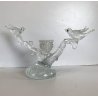 SCULTURA PORTACANDELA UCCELLINI RAMO VETRO Murano TRASPARENTE BULLICANTE '30/'40