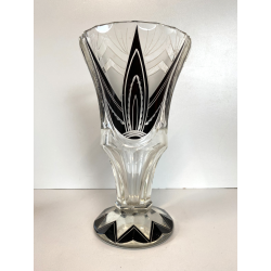VASO CRISTALLO MOLATO BOHEMIAN CRYSTAL INSERTI NERI ART DECò 23cm/h ANNI '20/'30
