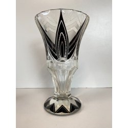 VASO CRISTALLO MOLATO BOHEMIAN CRYSTAL INSERTI NERI ART DECò 23cm/h ANNI '20/'30