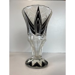 VASO CRISTALLO MOLATO BOHEMIAN CRYSTAL INSERTI NERI ART DECò 23cm/h ANNI '20/'30