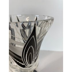 VASO CRISTALLO MOLATO BOHEMIAN CRYSTAL INSERTI NERI ART DECò 23cm/h ANNI '20/'30