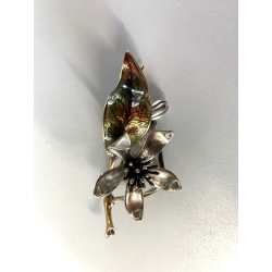 SCULTURA DA APPOGGIO RAMO FIORITO ARGENTO PUNZONATO Elthon SMALTO POLICROMO '70