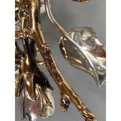 SCULTURA DA APPOGGIO RAMO FIORITO ARGENTO PUNZONATO Elthon SMALTO POLICROMO '70