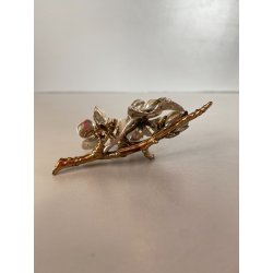 SCULTURA DA APPOGGIO RAMO FIORITO ARGENTO PUNZONATO FIRMATO SMALTO POLICROMO '70