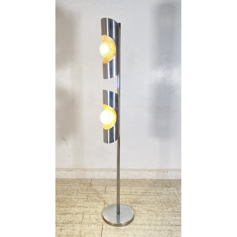LAMPADA DA TERRA PIANTANA SPACE AGE DESIGN ANNI 70 ACCIAIO CROMATO FLOOR LAMP