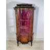 ANTICA VETRINA CRISTALLIERA LEGNO BRONZO INTARSIO ANTA STOFFA ROSSA EPOCA '900