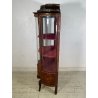 ANTICA VETRINA CRISTALLIERA LEGNO BRONZO INTARSIO ANTA STOFFA ROSSA EPOCA '900