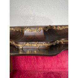 ANTICA VETRINA CRISTALLIERA LEGNO BRONZO INTARSIO ANTA STOFFA ROSSA EPOCA '900