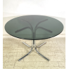 TAVOLO PRANZO ROTONDO DESIGN Gastone Rinaldi ANNI 70 METALLO CROMATO VETRO ø120