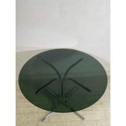 TAVOLO PRANZO ROTONDO DESIGN Gastone Rinaldi ANNI 70 METALLO CROMATO VETRO ø120