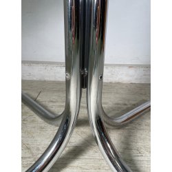 TAVOLO PRANZO ROTONDO DESIGN Gastone Rinaldi ANNI 70 METALLO CROMATO VETRO ø120
