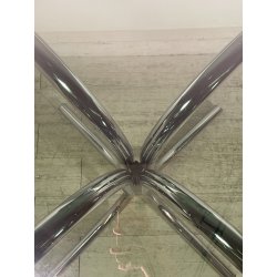 TAVOLO PRANZO ROTONDO DESIGN Gastone Rinaldi ANNI 70 METALLO CROMATO VETRO ø120