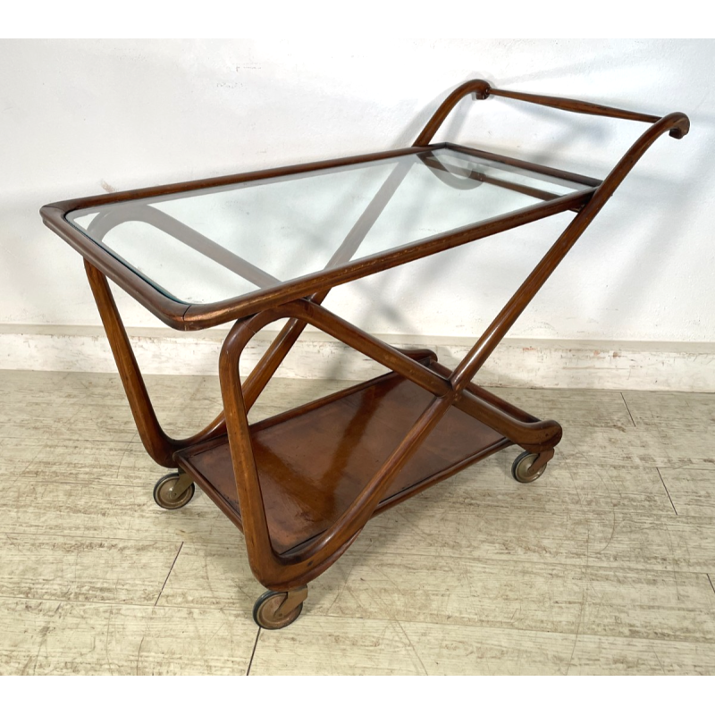 ANTICO CARRELLO PORTAVIVANDE STILE PAOLO BUFFA ANNI 50 LEGNO VETRO BAR PORTATA