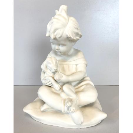 SCULTURA CERAMICA BISCUIT BIANCA Arturo Pannunzio BIMBA CON CANE ART DECO 1932