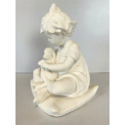 SCULTURA CERAMICA BISCUIT BIANCA Arturo Pannunzio BIMBA CON CANE ART DECO 1932