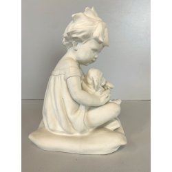 SCULTURA CERAMICA BISCUIT BIANCA Arturo Pannunzio BIMBA CON CANE ART DECO 1932