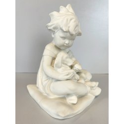 SCULTURA CERAMICA BISCUIT BIANCA Arturo Pannunzio BIMBA CON CANE ART DECO 1932