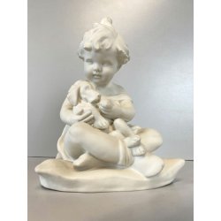 SCULTURA CERAMICA BISCUIT BIANCA Arturo Pannunzio BIMBA CON CANE ART DECO 1932