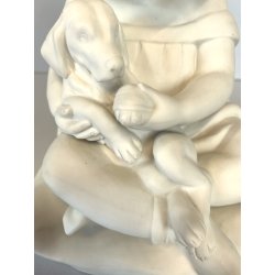 SCULTURA CERAMICA BISCUIT BIANCA Arturo Pannunzio BIMBA CON CANE ART DECO 1932