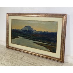 DIPINTO OLIO Carlo Monti VEDUTA PAESAGGIO LACUSTRE LAGO MAGGIORE MONTAGNE