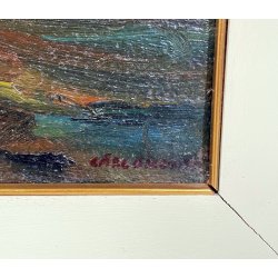 DIPINTO OLIO Carlo Monti VEDUTA PAESAGGIO LACUSTRE LAGO MAGGIORE MONTAGNE